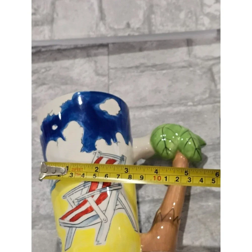 Lot of 2 Mugs Florida Marketplace‎ Painted Beach Theme Palm Tree Handles 2004